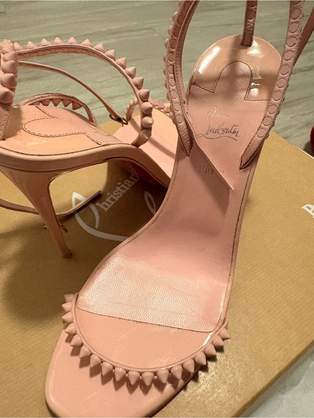 Christian Louboutin Pink Studded Leather High Heel Sandals